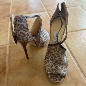 Jimmy Choo Fey Peep-Toe Leopard Print Suede Heel Sandal Size 36